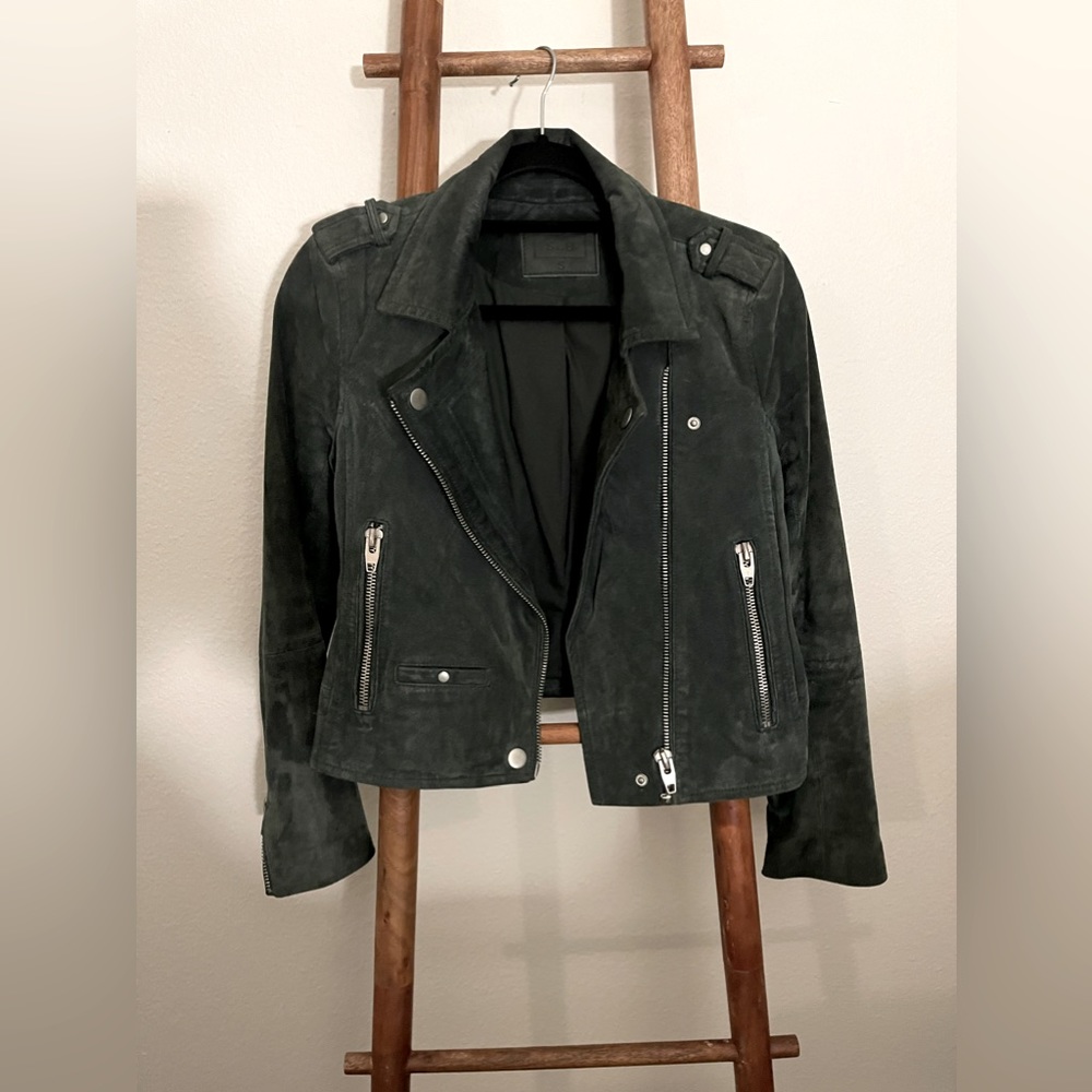 Green motorcycle suede jacket